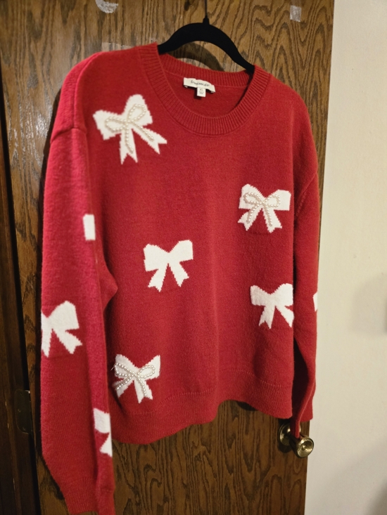 Francesca's Collections Sweaters - Francesca's Collections Red Crewneck Sweater with White Bow Accents